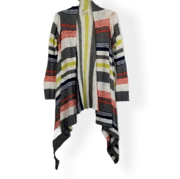 Project Linen Blend Neon Neutral Stripe Waterfall Open Front Cardigan Size Small - Picture 1 of 8